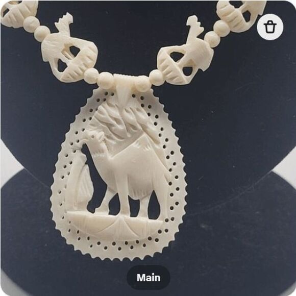 Made in India Carved Horn Bone Camel Beaded Pendant Necklace 17in